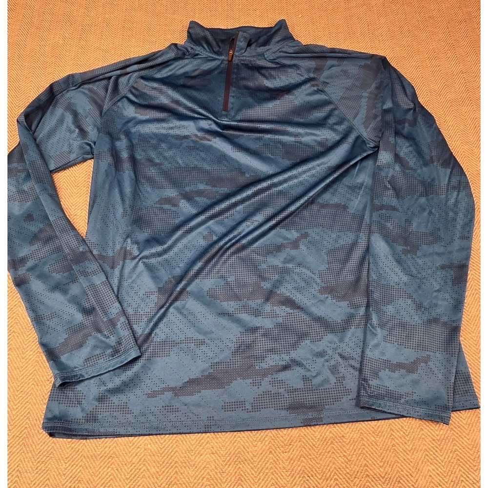 Old Navy Active Mens Blue Digital Camo Quarter Zip Pullover Large L Long Sleeve